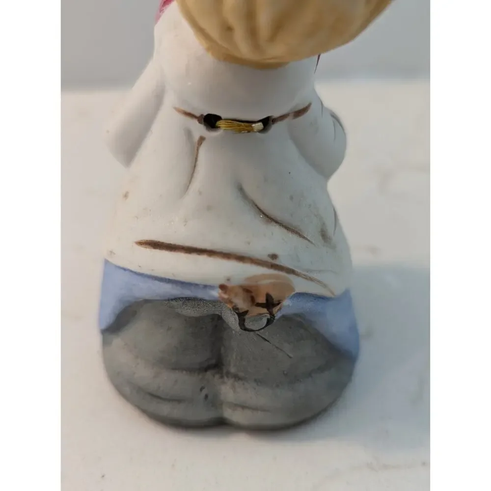 Vtg Porcelain Choir Boy Slingshot In Pocket Red Bow Bell Jasco 1978 Christmas...